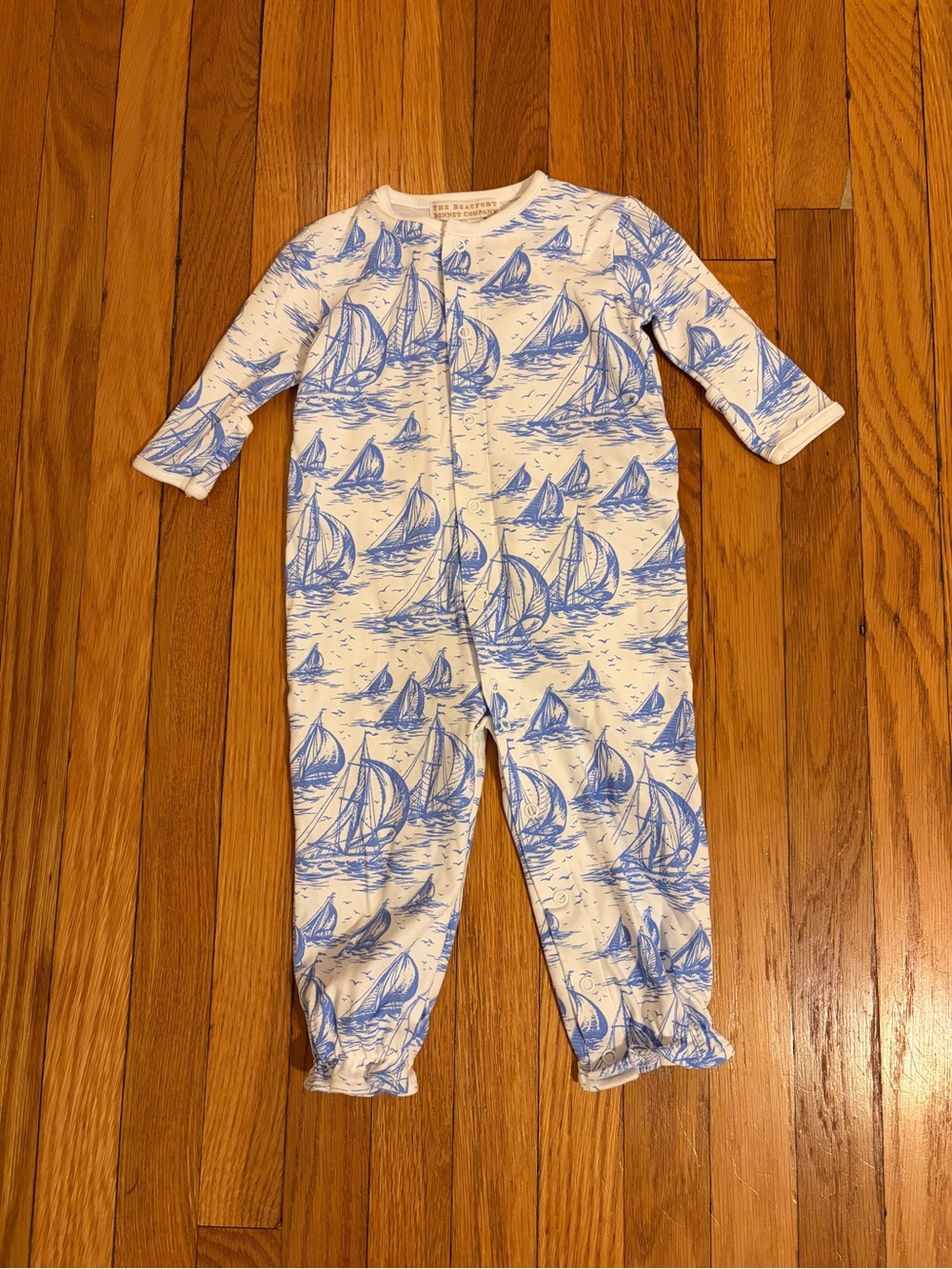 Beaufort Bonnet Company NWOT Blue Sailboat Print One-Piece Romper 0-3 Mo